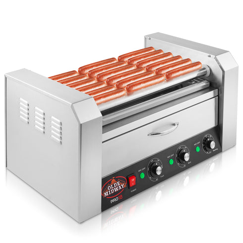 PRO18 Hot Dog Roller Machine with Bun Warmer, 7 Roller - 18 Hot Dog Capacity
